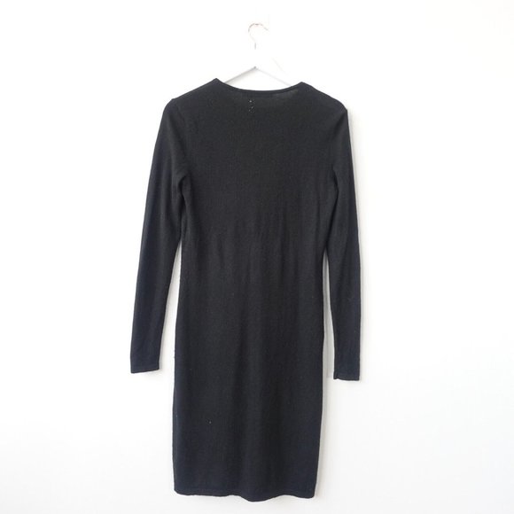 Vintage RALPH LAUREN Black Cashmere Dress Women Medium Sweater Ruffle Keyhole 90 - Picture 10 of 11